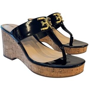 Sam Edelman Yardlie Black Patent Leather Wedge Platform Sandals Womens Size 7.5